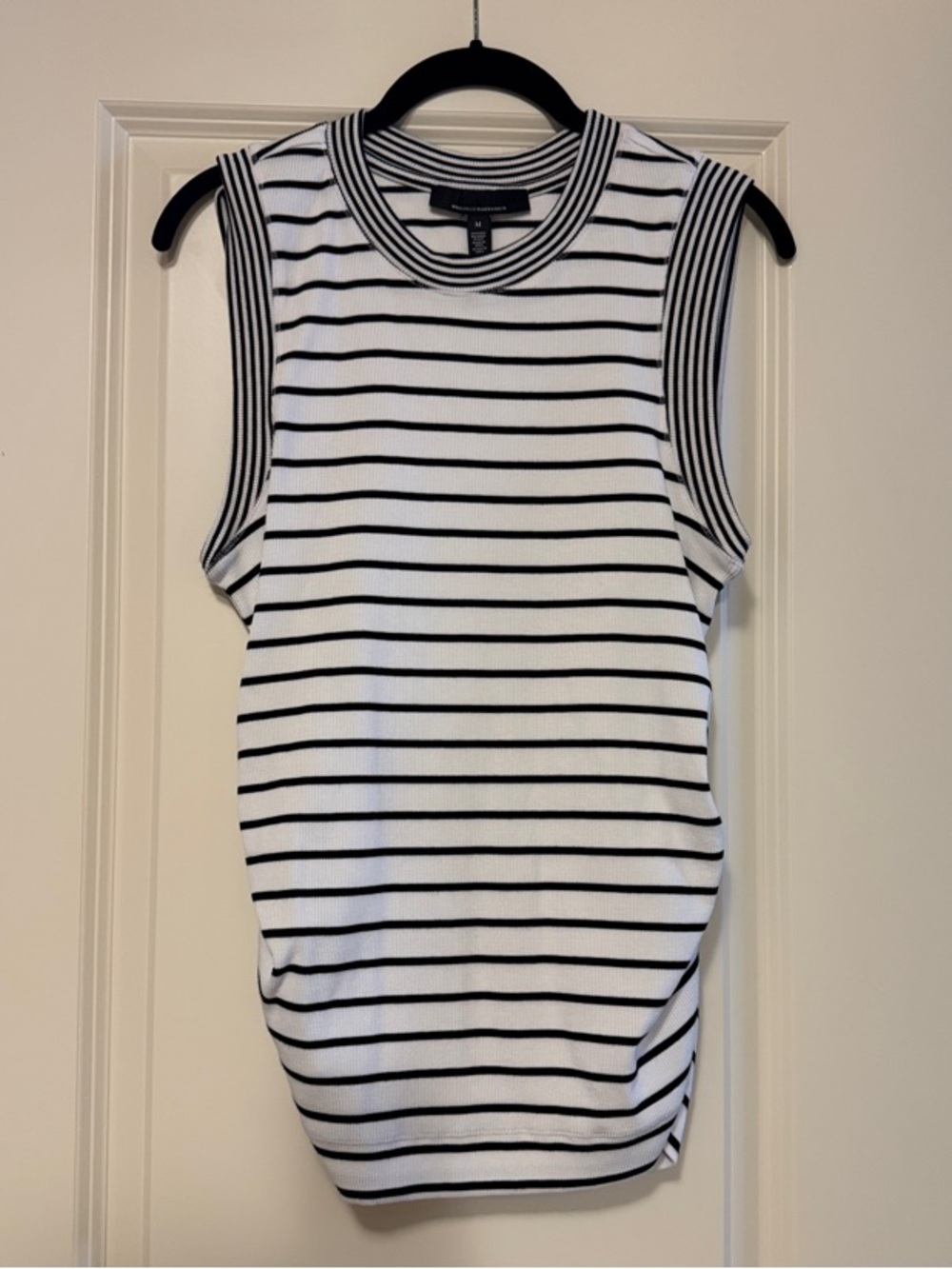 Sleeveless Black & White Striped Knit Tank Top